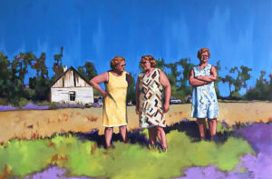 Visual Art Oil Painting of three sisters on rural farm