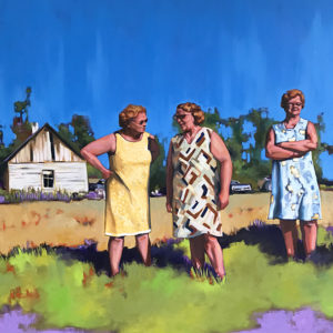 Visual Art Oil Painting of three sisters on rural farm