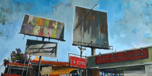 Billboard - Urban Landscape Oil Painting of La Luna Auto Hotel in Guatemala City