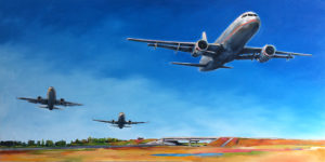 Low Flying Passenger Airplanes Oil Paintings